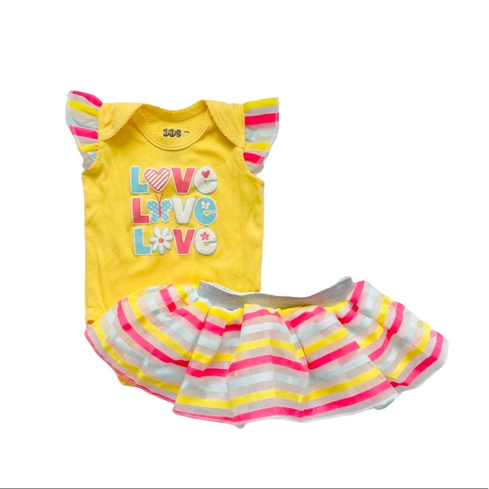 NWOT Yellow and Rainbow Stripe Tulle Baby Tutu Set 0-3m